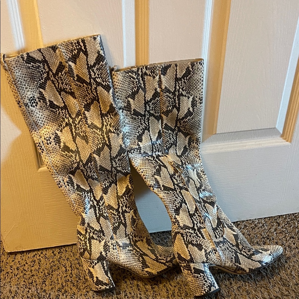 Sam Edelman Snake Print Knee-High Boots - Beige/Black
